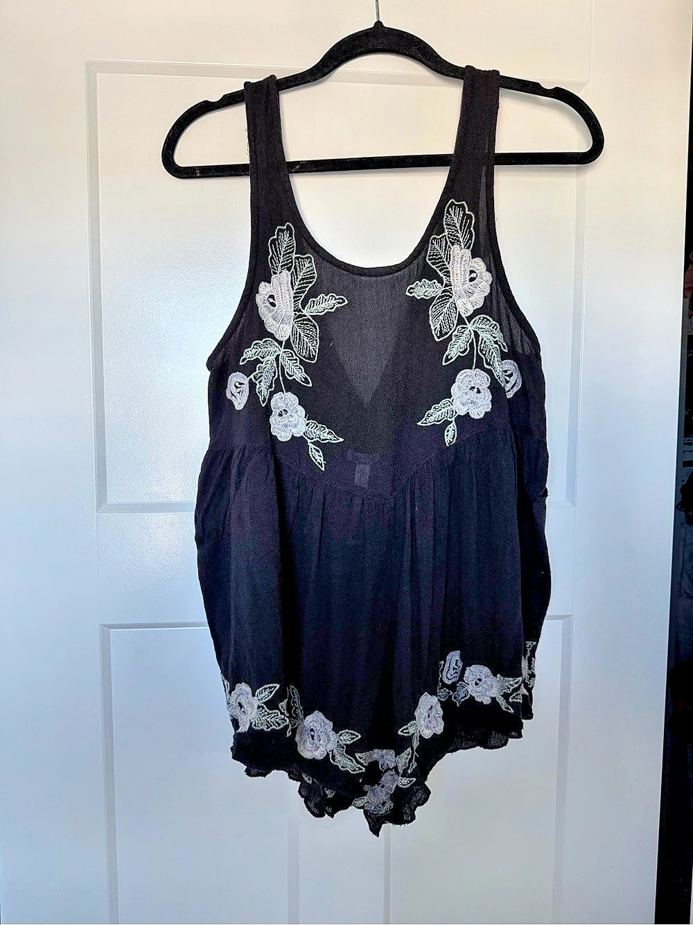 Free People Floral Embroidered Black Romper